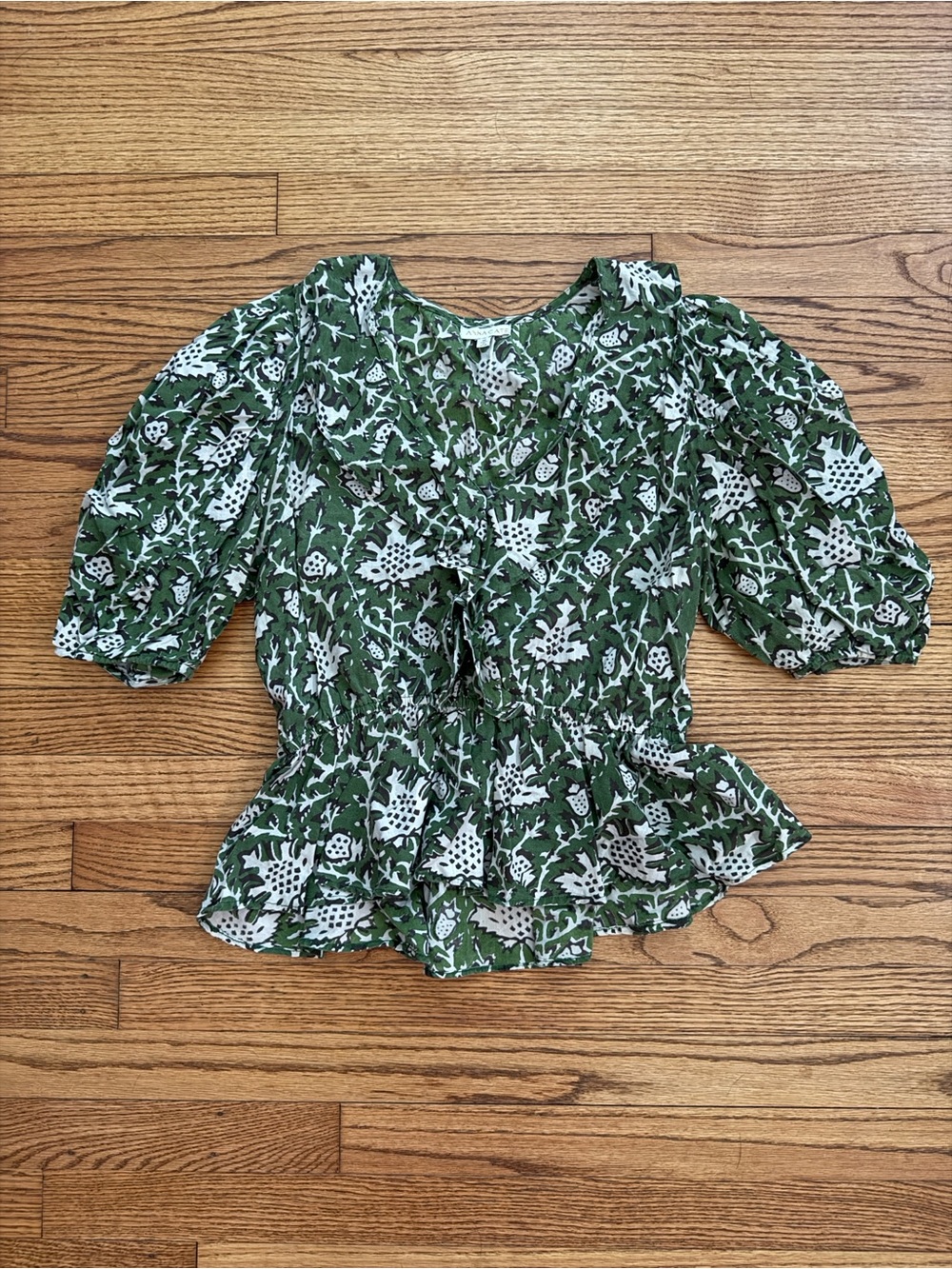 Anna Cate Green Floral Ruffle Peplum Blouse